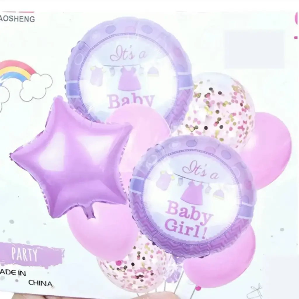 HeIt’s a Baby Girl! Purple Celebration Helium Balloon Set – 8 pcs