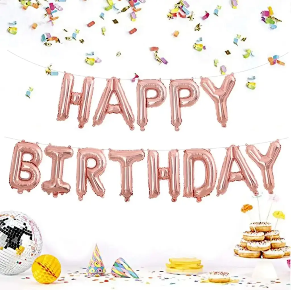 Rose Gold Happy Birthday Foil Balloon Banner – 13 pcs