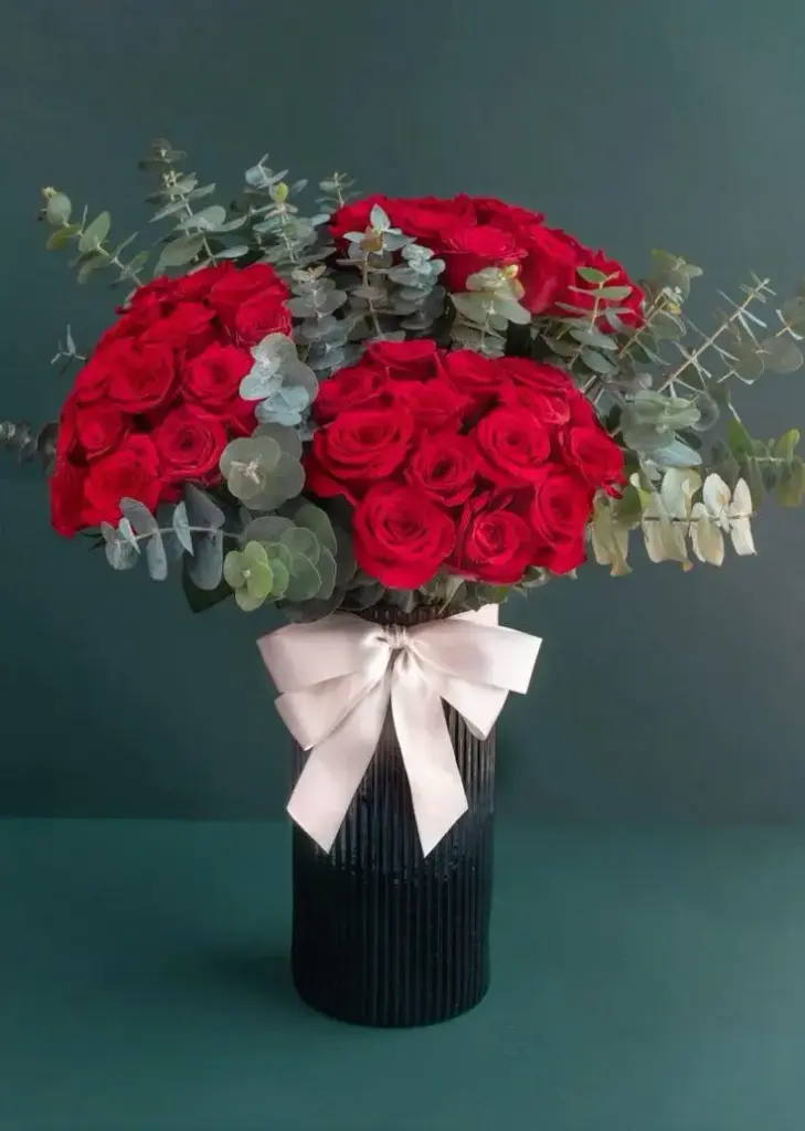 Luxe Red Rose & Eucalyptus Vase Arrangement