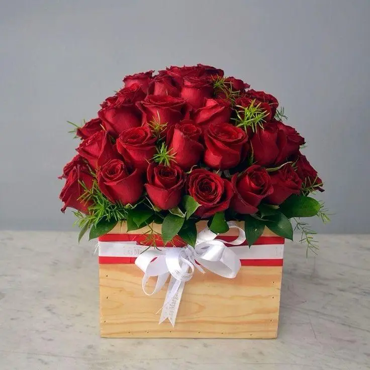 Classic Dome Red Rose Arrangement in Wooden Gift Box
