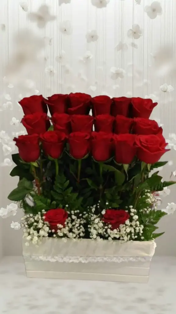 Elegant Two-Tier Red Rose Arrangement in Rectangular Box