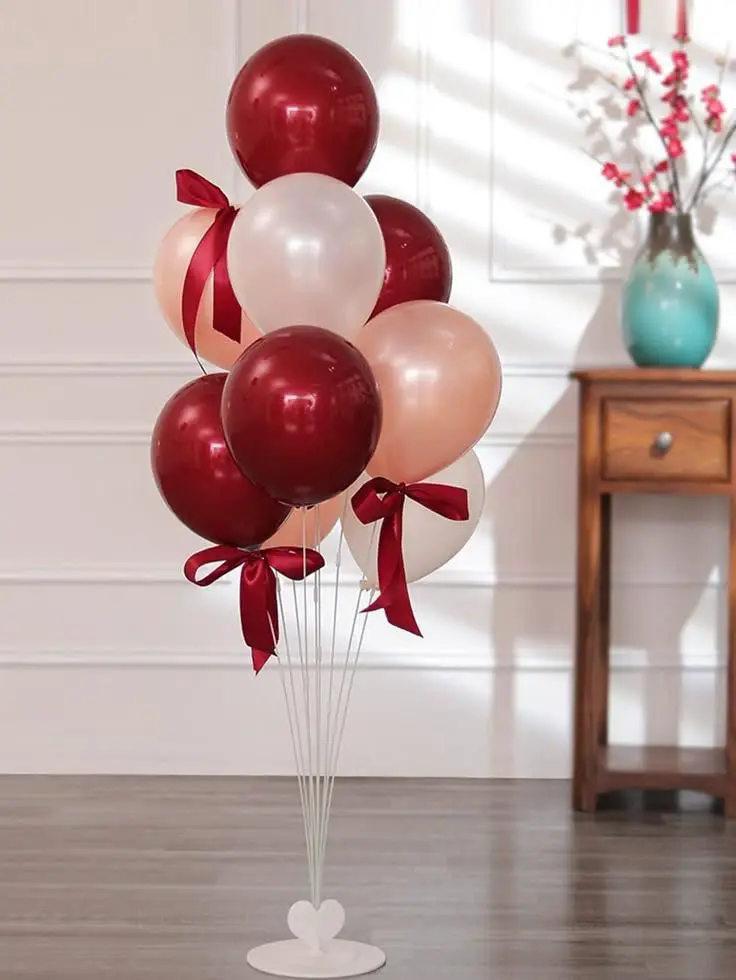 Elegant Burgundy & Blush Balloon Bouquet with Stand