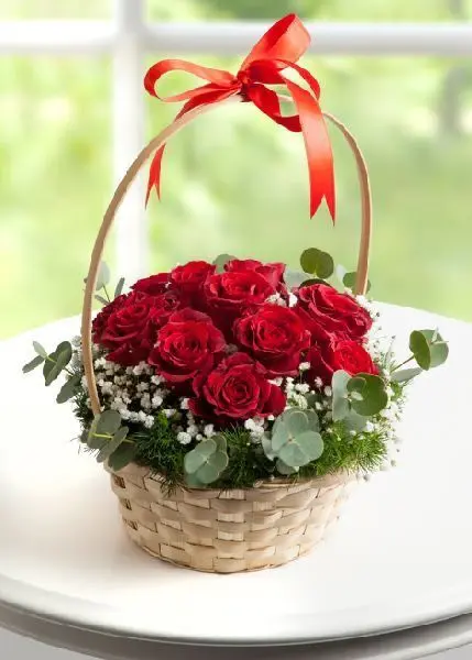 Scarlet Basket – Red Roses in Bloom