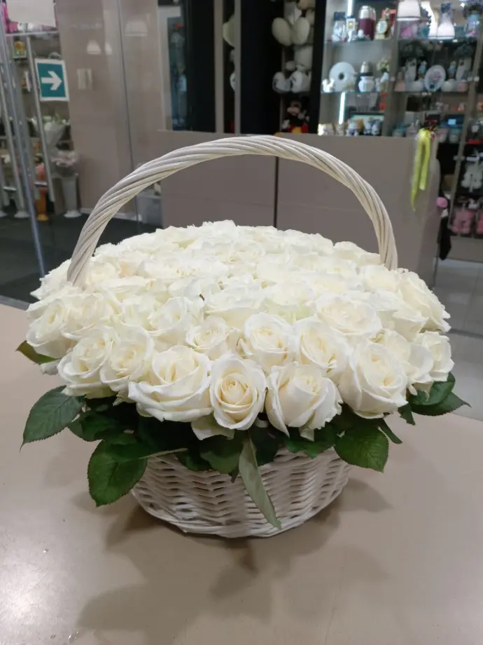Elegant White Rose Basket Arrangement