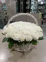 Elegant White Rose Basket Arrangement