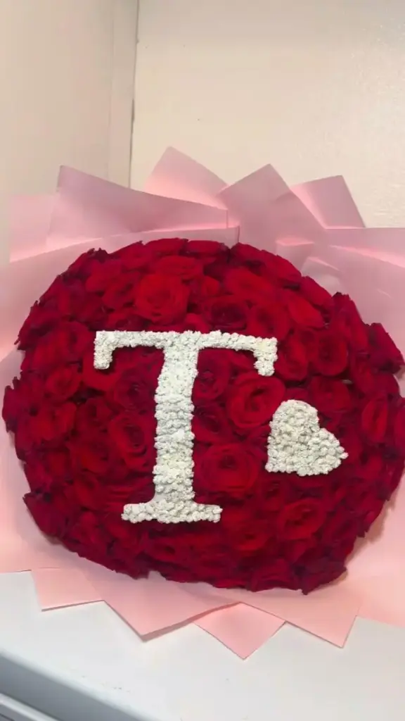 Personalized “T” Red Rose Arrangement