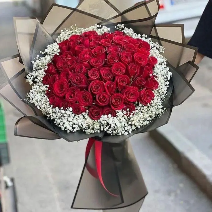 Grand Red Rose & Baby’s Breath Bouquet