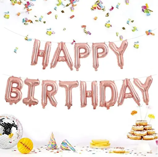 Rose Gold Happy Birthday Foil Balloon Banner – 13 pcs