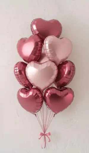 "8-Piece Heart Foil Balloon Bouquet - Pink & Rose Gold"🎈