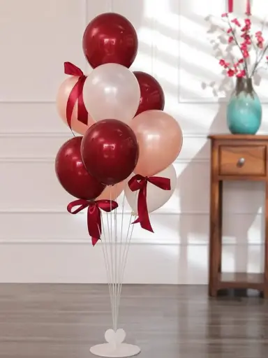 Elegant Burgundy & Blush Balloon Bouquet with Stand